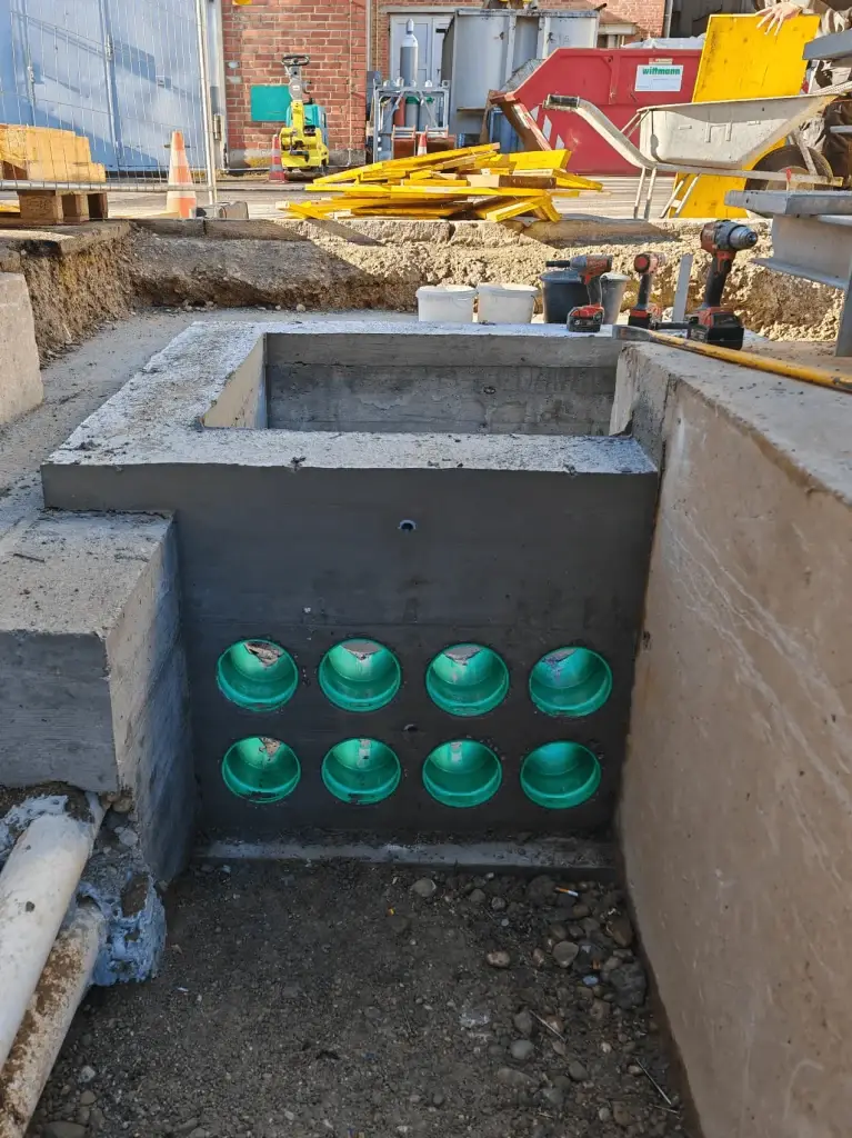 Foundation with duct entries